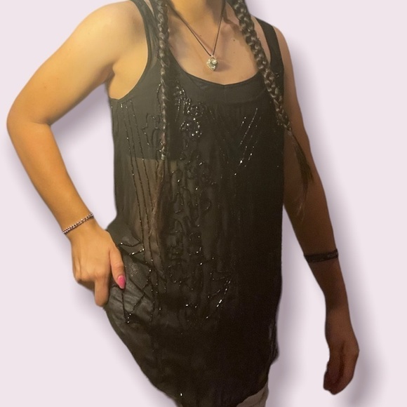GUESS Black Mesh Sparkle Tank Top - Picture 3 of 11